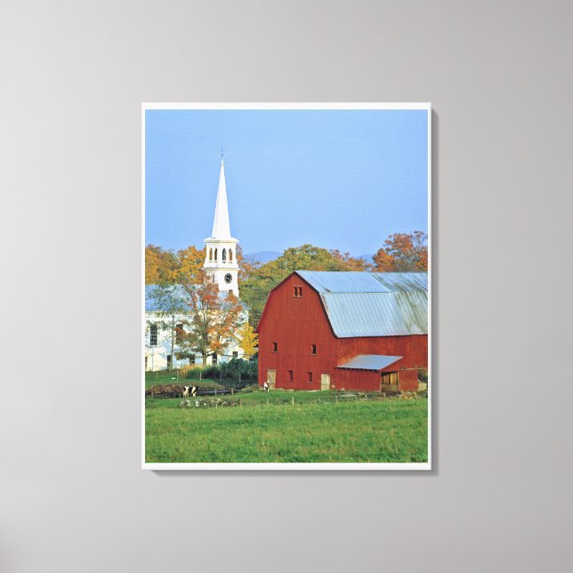 USA, Vermont, Peacham. A red barn and white Canvas Print (Front)