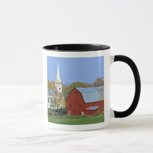 USA, Vermont, Peacham. A red barn and white Mug