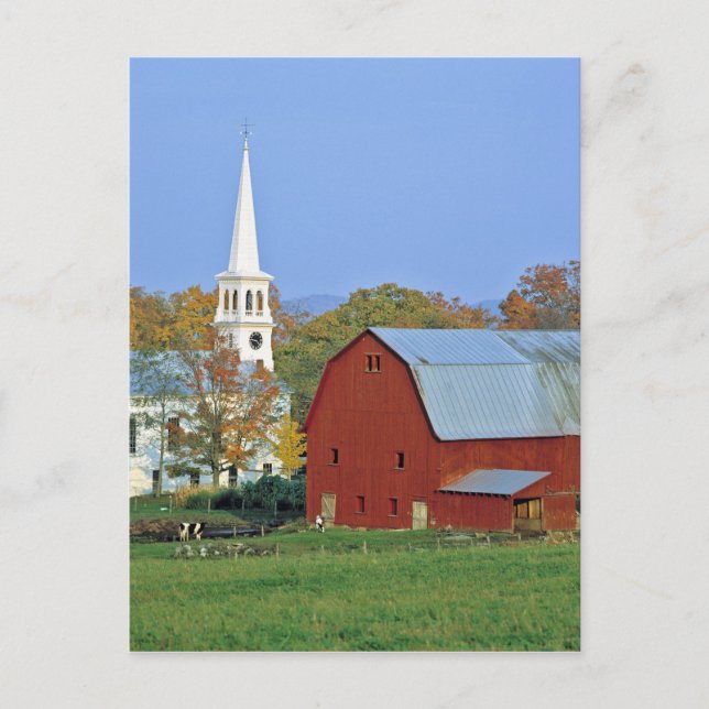 USA, Vermont, Peacham. A red barn and white Postcard (Front)