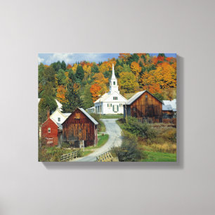USA, Vermont, Waits River. Fall foliage adds Canvas Print