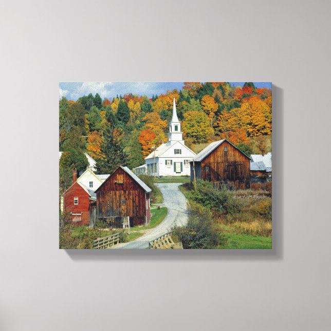 USA, Vermont, Waits River. Fall foliage adds Canvas Print (Front)