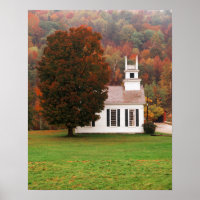 USA, Vermont, West Arlington, Chapel In Fall