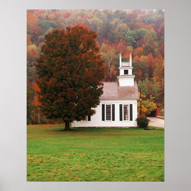 USA, Vermont, West Arlington, Chapel In Fall Poster (Front)