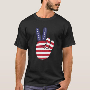 Usa Victory Finger American Flag Peace Sign T-Shirt