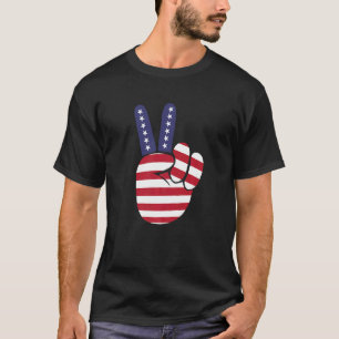 Usa Victory Finger American Flag Peace Sign T-Shirt