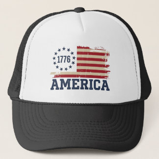USA Vintage 1776 America Distressed Flag Trucker Hat