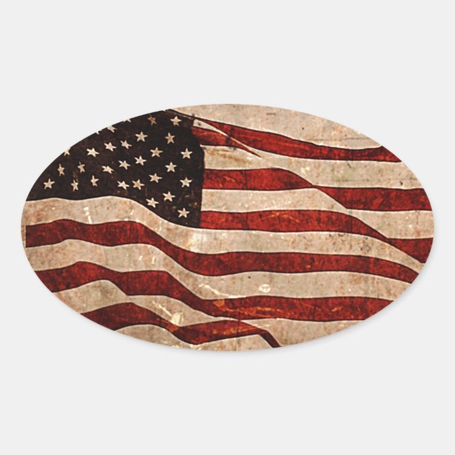 USA Vintage American Flag Oval Sticker (Front)