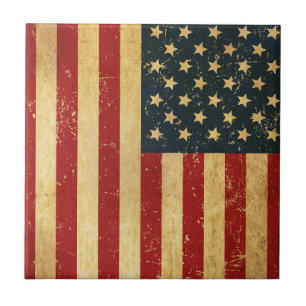 USA Vintage Grunge Flag Ceramic Tile