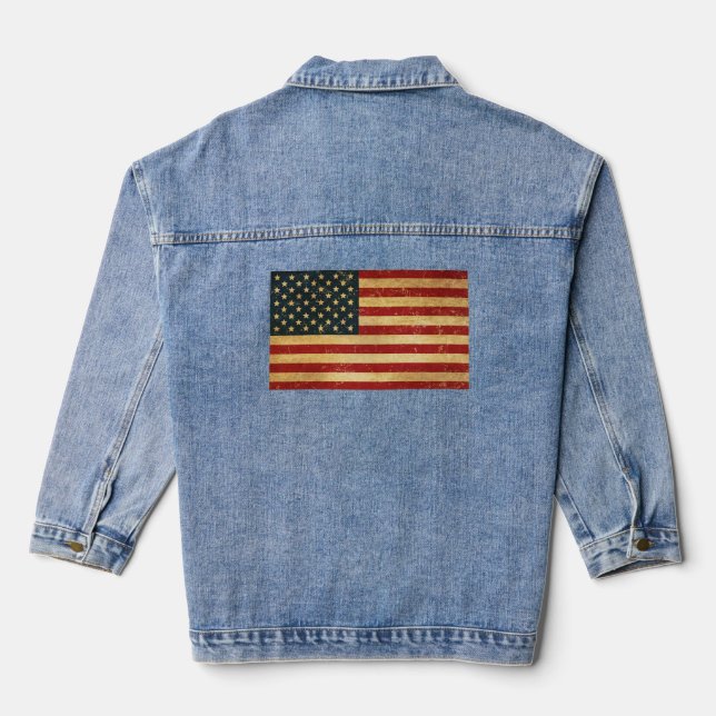 USA Vintage Grunge Flag Women's Denim Jacket (Back)