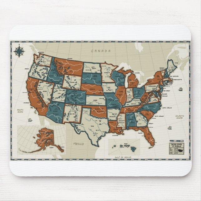 USA - Vintage Map Mouse Mat (Front)