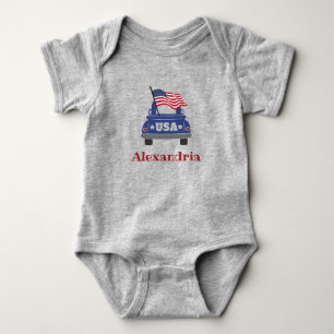 USA Vintage Truck Blue and Red American Flag Baby Bodysuit