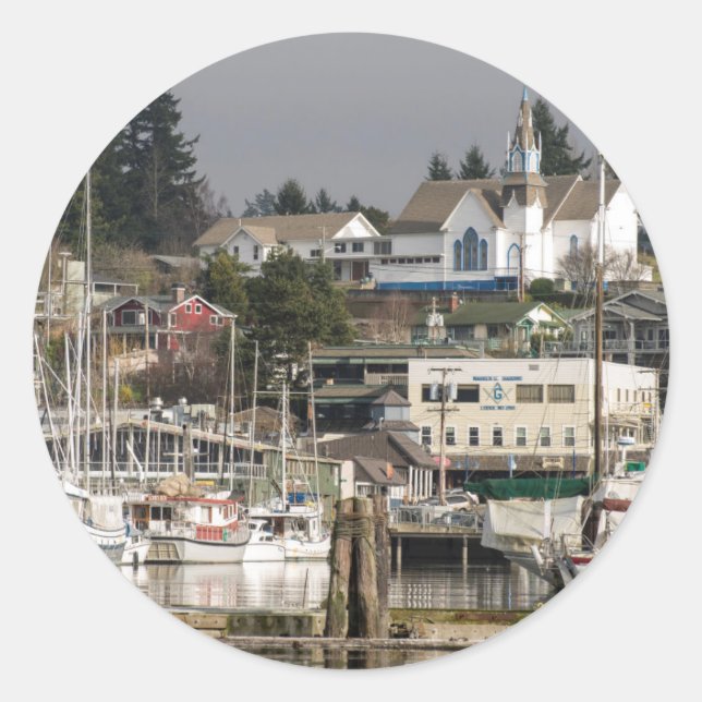 USA, Wa, Kitsap Peninsula. Scenic Town. Classic Round Sticker (Front)