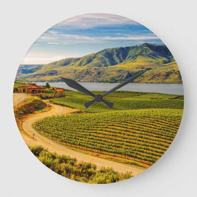 USA, Washington, Lake Chelan. Benson Vineyards Large Clock (Front)