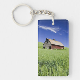 USA, Washington, Old Red Barn in the Spring Key Ring