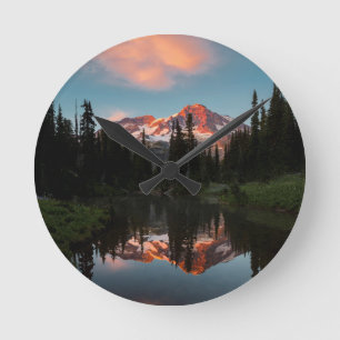 USA, Washington State. Mt. Rainier Reflected Round Clock
