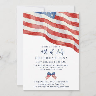 USA Watercolor Flag 4th of July Modern Invitation