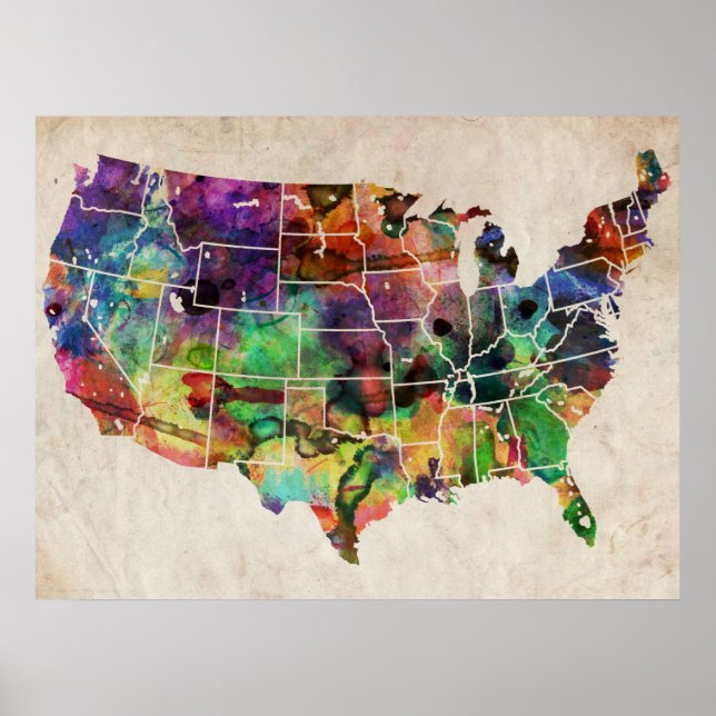 USA Watercolor Map Poster (Front)