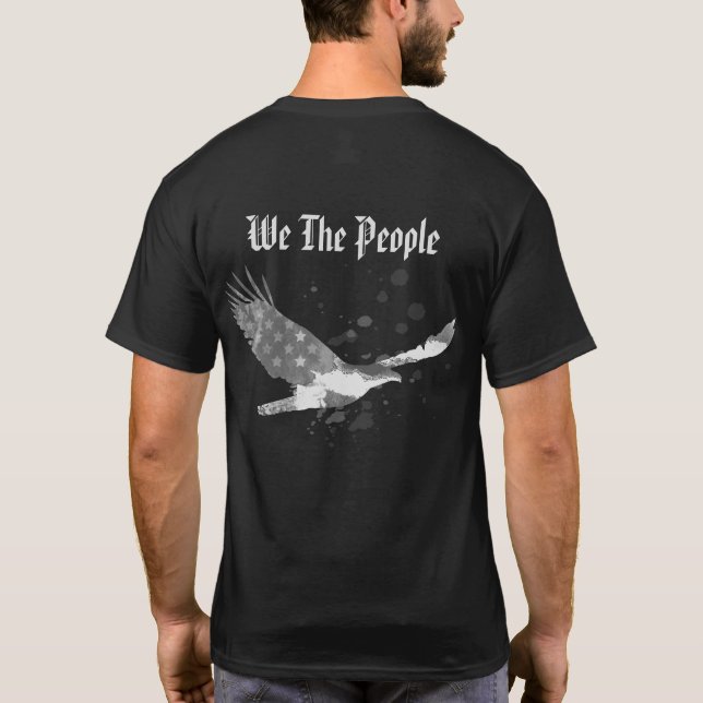 *~* USA We The People Flag Eagle American Black T-Shirt (Back)