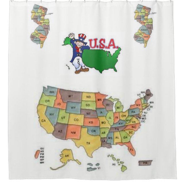 USA white map showercurtain globe Shower Curtain (Front)