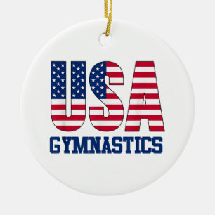 USA with American Flag Gymnastics Sports Ceramic Tree Decoration