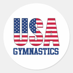 USA with American Flag Gymnastics Sports Classic Round Sticker