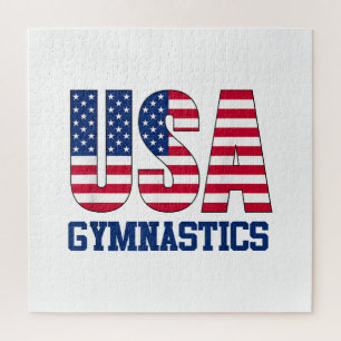 USA with American Flag Gymnastics Sports Jigsaw Puzzle