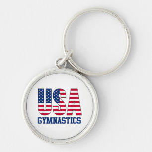 USA with American Flag Gymnastics Sports Key Ring