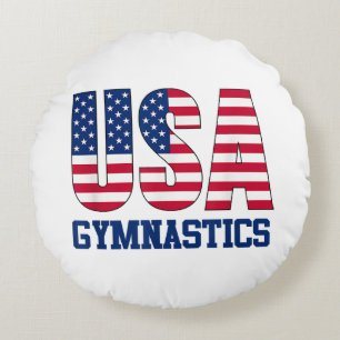 USA with American Flag Gymnastics Sports Round Cushion