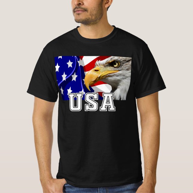 USA with an American Flag and vigilant Eagle T-Shi T-Shirt (Front)