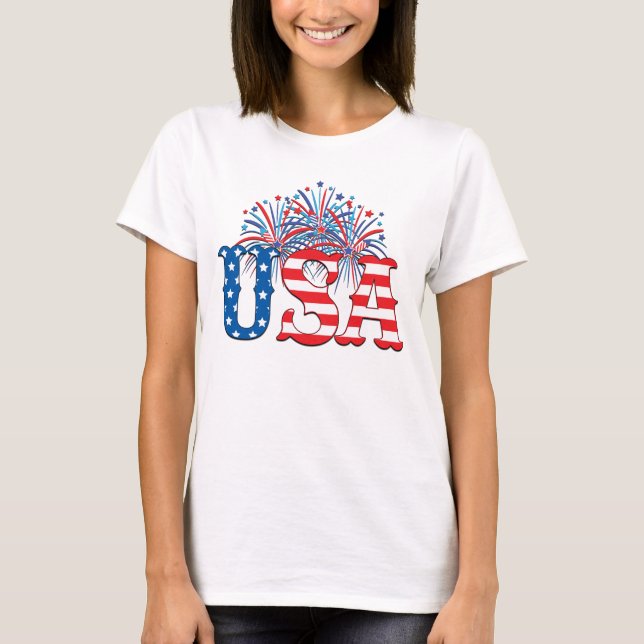 USA with fireworks T-Shirt (Front)