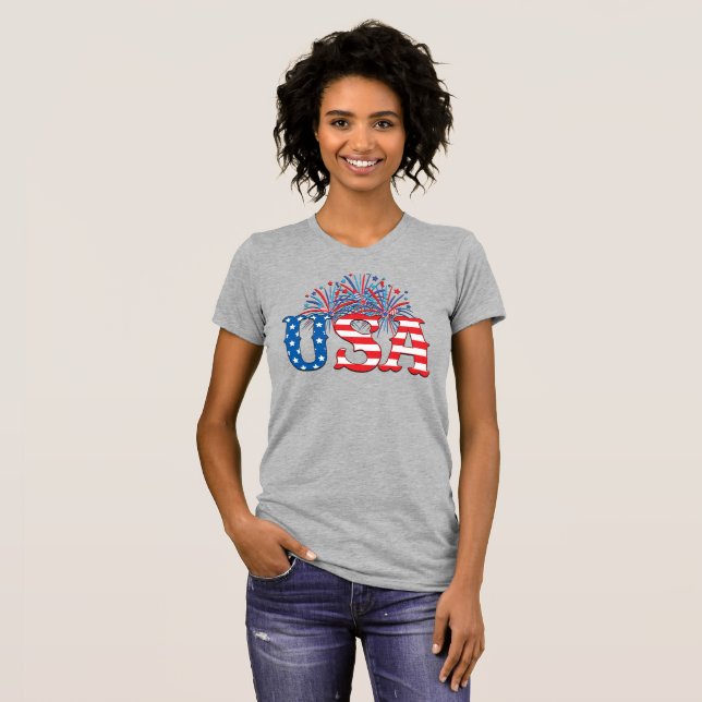 USA with fireworks T-Shirt (Front Full)