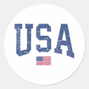 USA Women Men Kids Patriotic American Flag Distres Classic Round Sticker