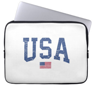 USA Women Men Kids Patriotic American Flag Distres Laptop Sleeve