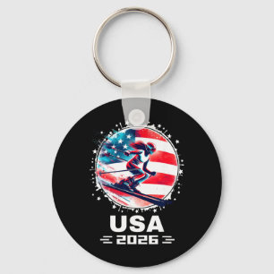 Usa Women United States American Flag Ski Skiing U Key Ring