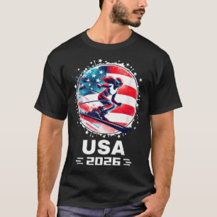Usa Women United States American Flag Ski Skiing U T-Shirt