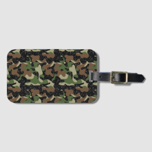 USA Woodland Camo Army Olive Brown Black Sparkle Luggage Tag