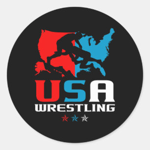Usa Wrestling Independence Day American Flag Wrest Classic Round Sticker