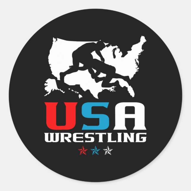 Usa Wrestling Independence Day American Flag Wrest Classic Round Sticker (Front)