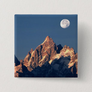 USA, Wyoming, Grand Teton NP. A full moon sets 15 Cm Square Badge