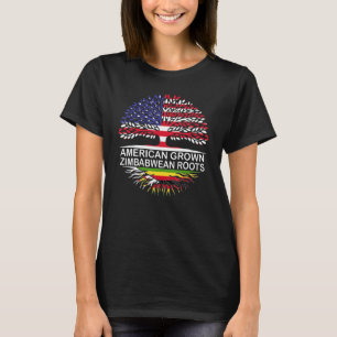 USA & Zimbabwe Flags American Grown Zimbabwean Roo T-Shirt