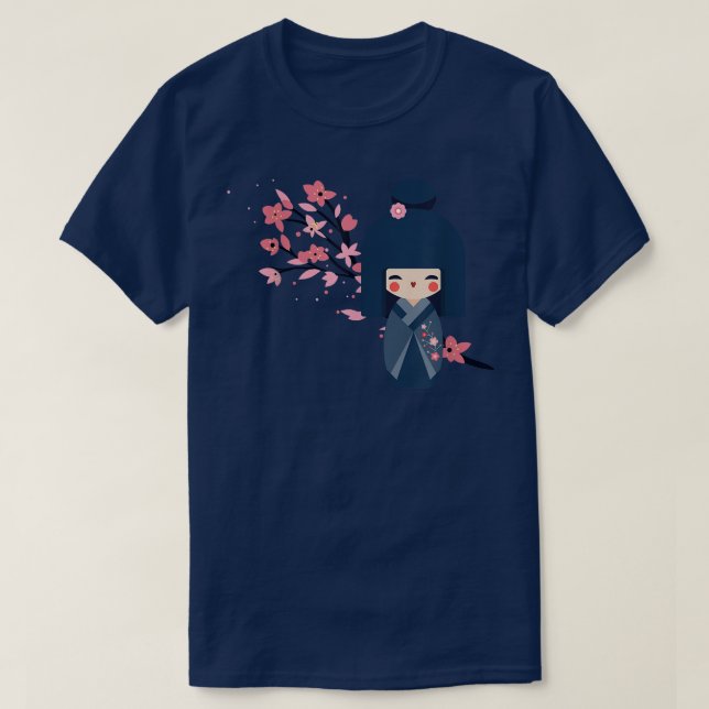 Usaburo Kokeshi doll and Japanese Sakura Cherry Bl T-Shirt (Design Front)