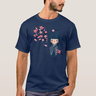 Usaburo Kokeshi doll and Japanese Sakura Cherry Bl T-Shirt