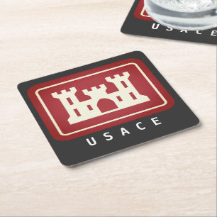 USACE Logo & Text Square Paper Coaster