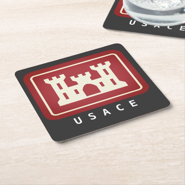 USACE Logo & Text Square Paper Coaster (Angled)