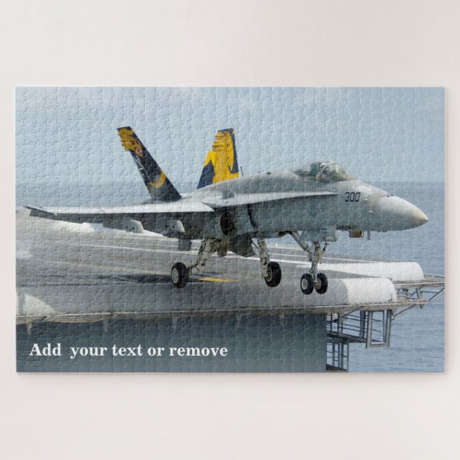 USAF fighter jet Hornet leaving aircarft carrier, Jigsaw Puzzle (Horizontal)