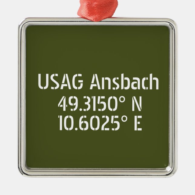USAG Ansbach Latitude Longitude  Metal Tree Decoration (Front)