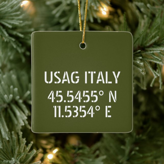 USAG Italy Latitude Longitude Personalised Ceramic Ornament (Tree)