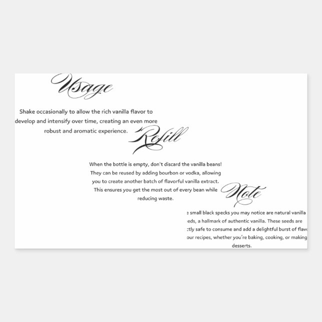 Usage Homemade Vanilla Extract Instructions Rectangular Sticker (Front)