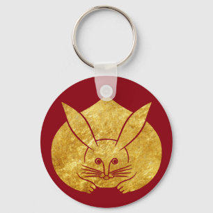 Usagi kamon japanese rabbit in faux gold on red key ring