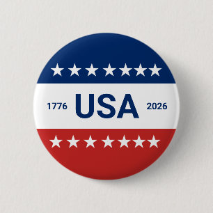 USA's 250th Anniversary 1776 2026 Red White Blue 6 Cm Round Badge
